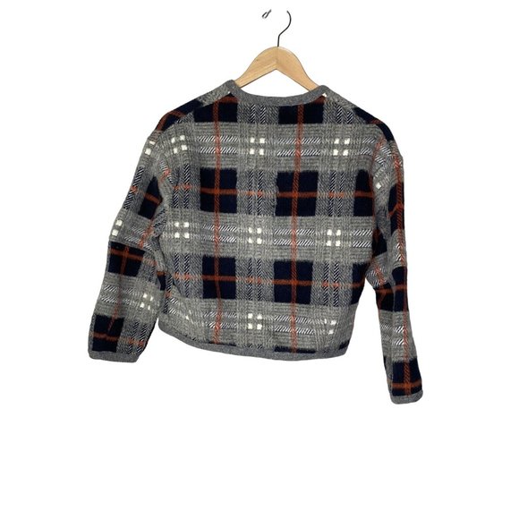 L.o.v.e Women’s Tartan Plaid Cardigan Gray Blue Sweater Size Small - Picture 2 of 10